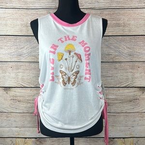 Butterfly Pink and White Crew Neck Tank Top Size XL